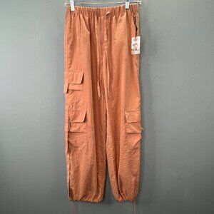 Sincerely Jules Baggy Cargo Pants XS Tan Nude Strappy Cinch Hem Loose NWT